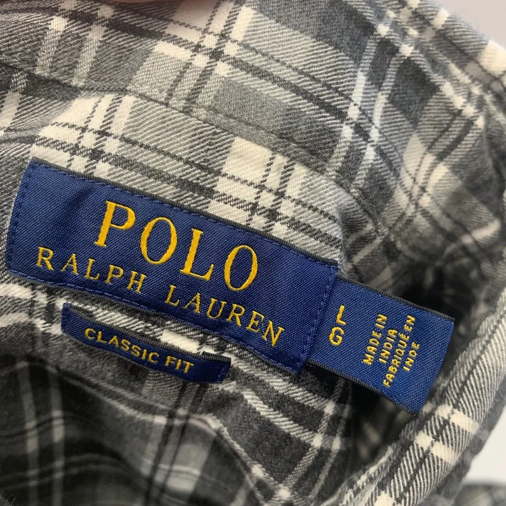 Polo Ralph Lauren Mens Plaid Button Down Shirt Black White Long Sleeve Cotton L